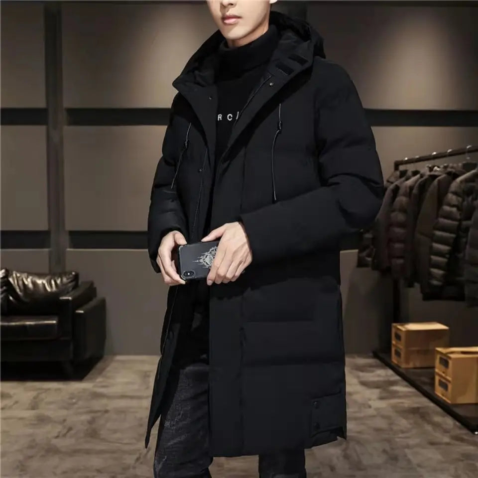 New Winter Men's Hooded Long Cotton Jacket, Thickened Warm Parka, Plus Sizes M-8XL