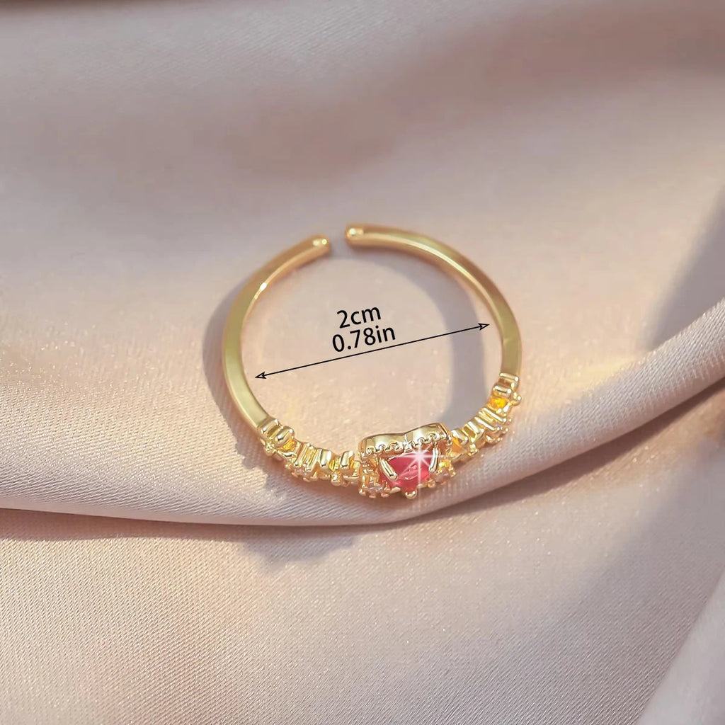 1 Piece of Rose Gold Color Niche Adjustable Ring with Plain Ring Women's Heart Set Design Ring Index Finger Ring