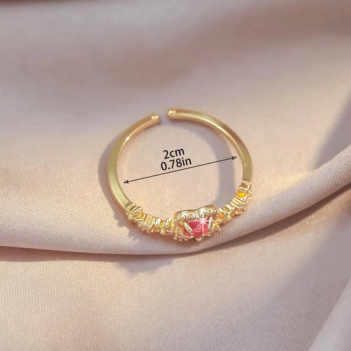 1 Piece of Rose Gold Color Niche Adjustable Ring with Plain Ring Women's Heart Set Design Ring Index Finger Ring