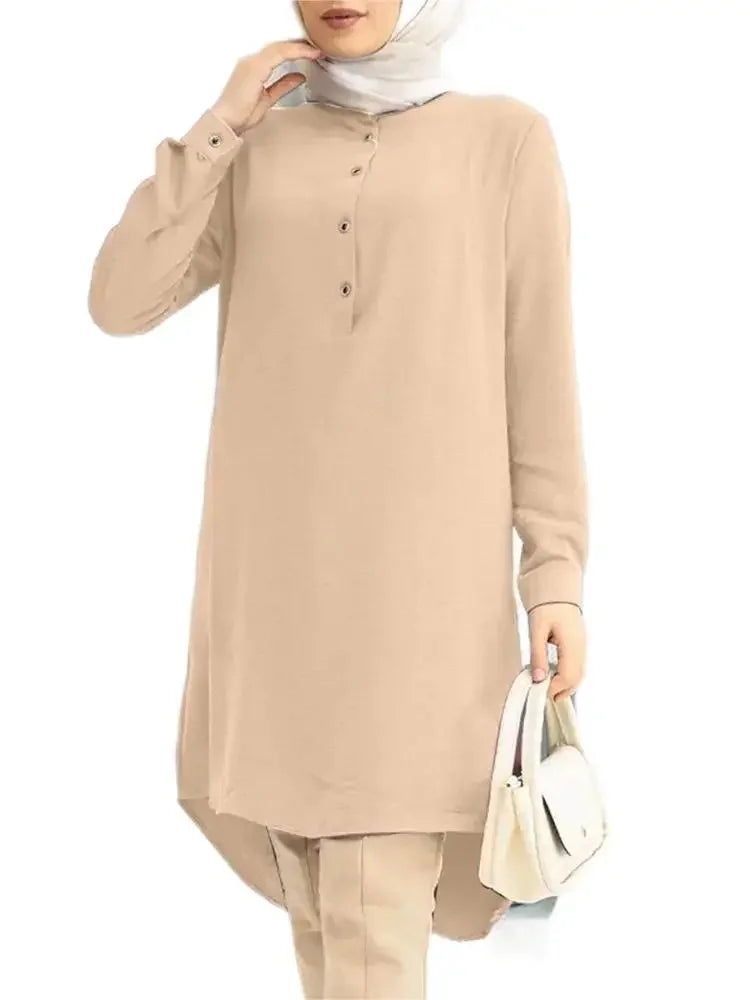 Creative Spring Hot Sale Of The Season Middle East Muslim Intellectual Style A- Line Polo Neck Trendy Half Skirt Cotton Material