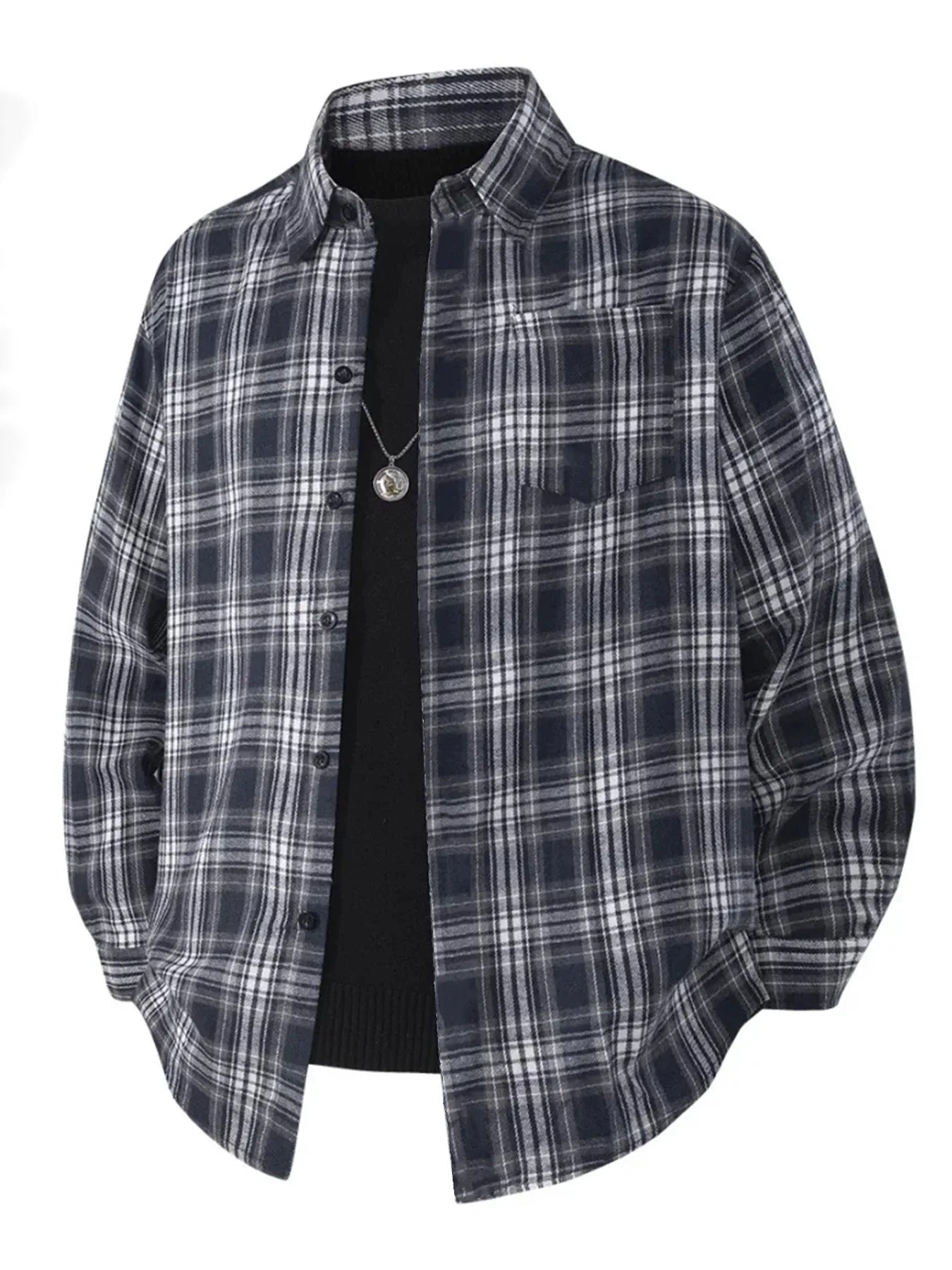 Men's Hong Kong-style plaid shirt, long sleeve, spring and autumn, stylish and high-end long-sleeve plaid shirt, trendy checkere