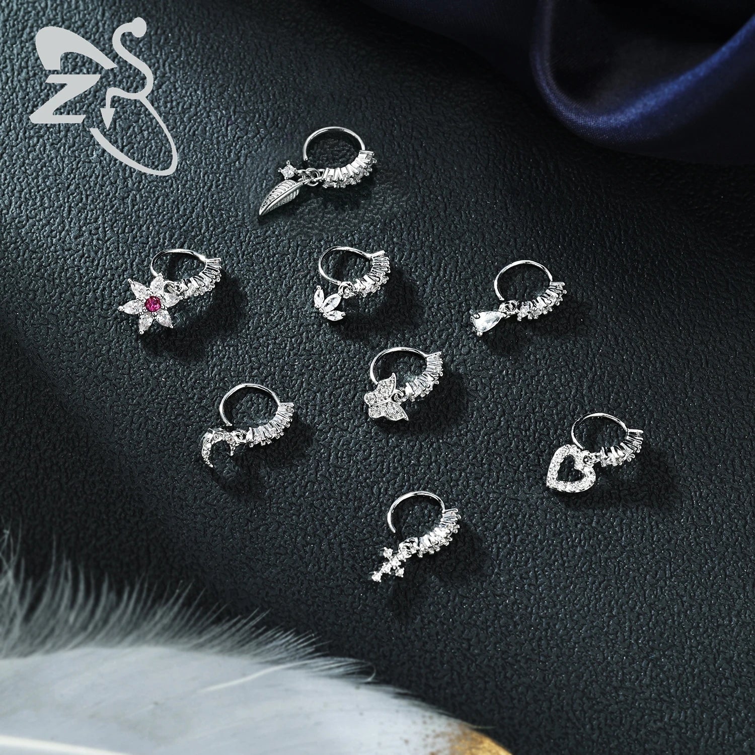 ZS 1PC Butterfly Leaf Moon Shape Nose Piercing Silver Color Septum Ring Stainless Steel Nose Clicker Cartilage Piercing 20G