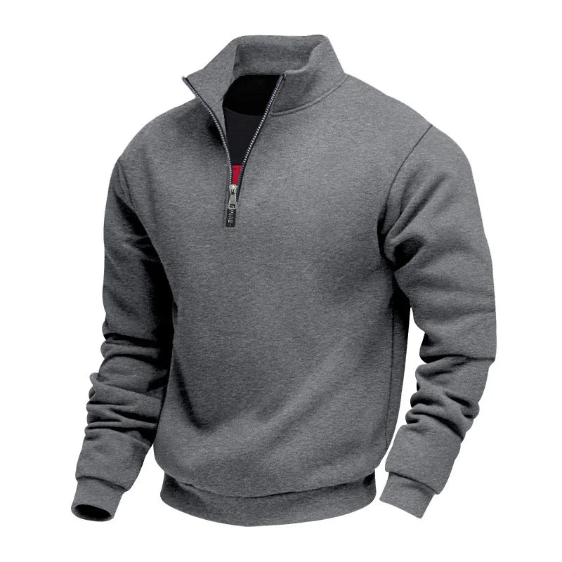 Autumn Winter Men's Fleece Quarter Zip Pullover Man Long Sleeved Loose Stand-up Collar Sweater Casual Comfy Mock Neck Sweatshirt