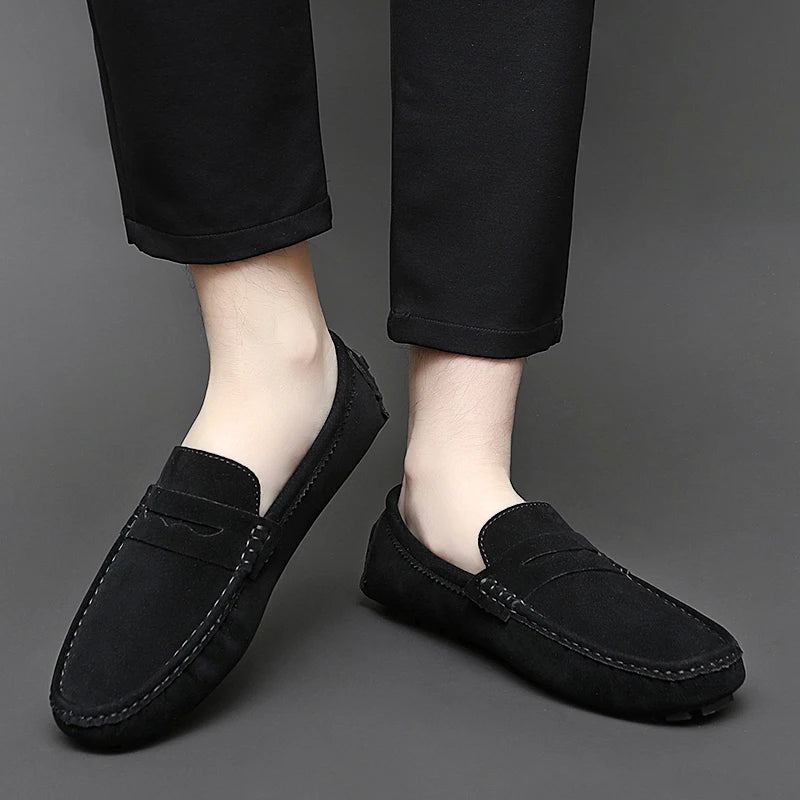 Suede Leather Mens Loafers New Fashion Walking Shoes New Comfy Man Drive Flats Classic Original Style Men Casual Shoes Moccasins