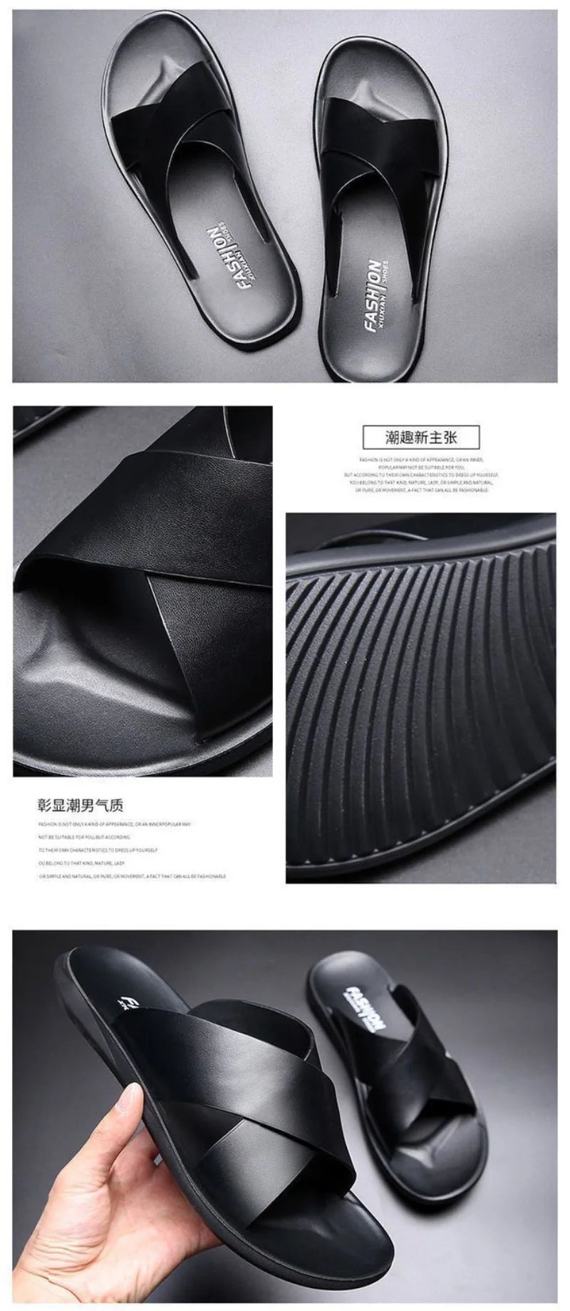 Men's Slippers Fashion Leather Slippers Outdoor Non Slip Beach Shoes for Men Light EVA Soft Sole Slippers 2025Summer New Slides