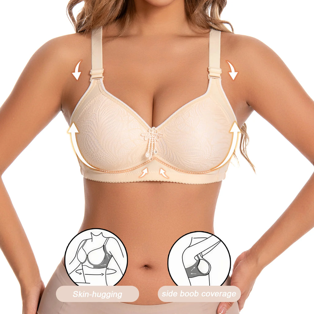 3pcs Women's Bra Lingerie - Appliques Jacquard Lightly Padded Push-Up, Adjustable Straps for Cup A B C D, Sexy Underwear