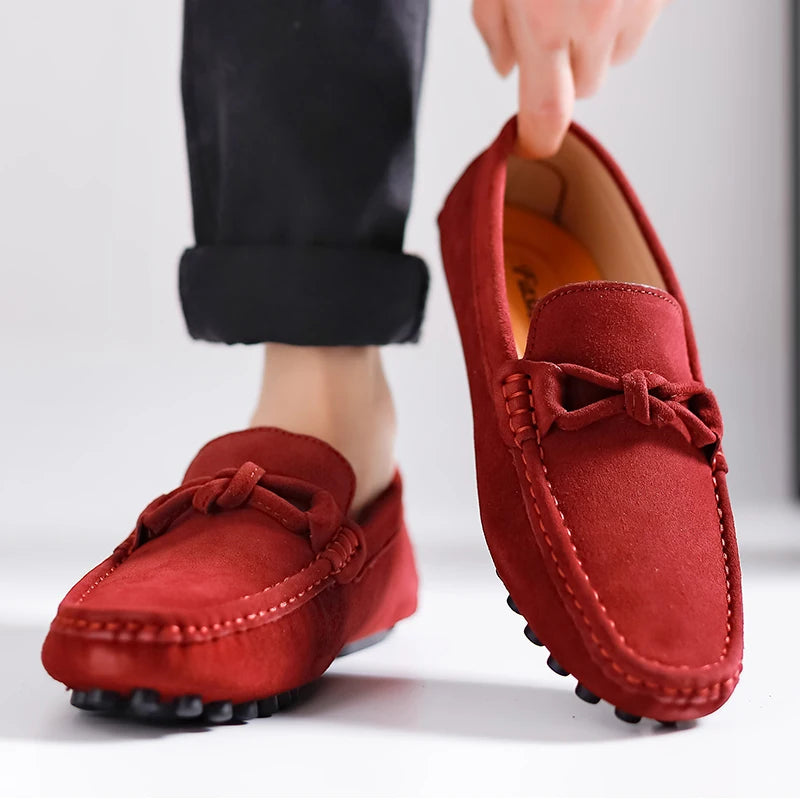 Suede Leather Men Loafers Handmade Slip-On Dress Shoes Comfortable Cushioned Insole Business Casual Shoes Man Driving Moccasins