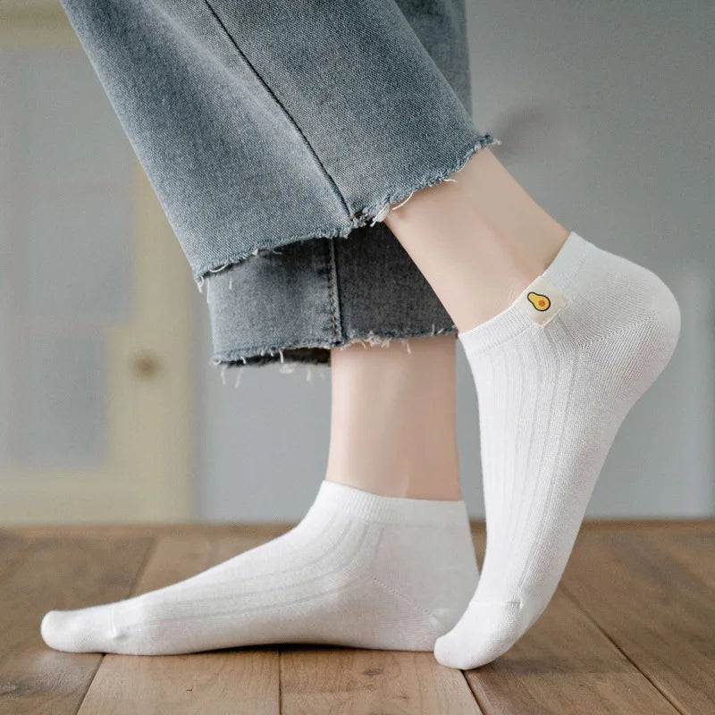 Solid Color White Short Socks Women Casual Cotton Breathable Low Cut Ankle Socks College Style School Students Kawaii Cute Socks