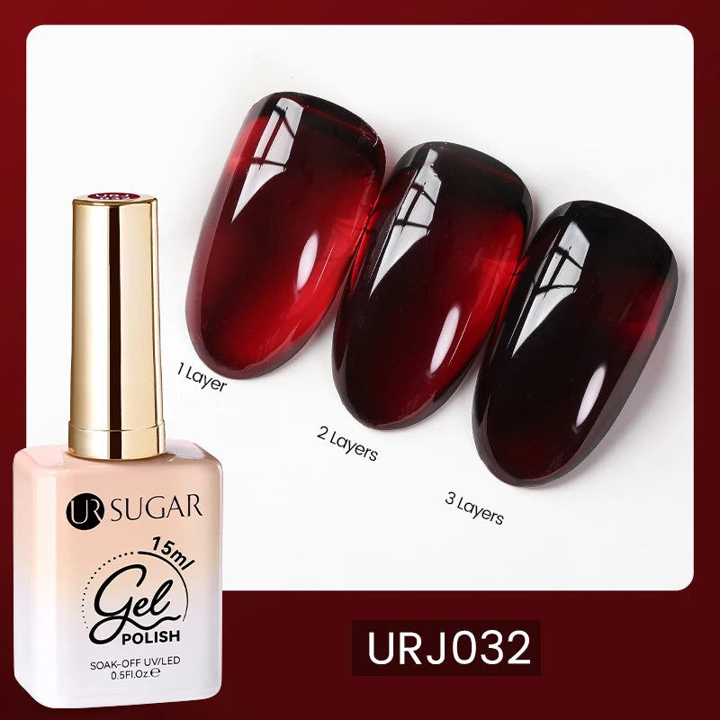 UR SUGAR 15ml Blood Red Jelly Gel Nail Polish Translucent Color Crystal Nude Gel Nail Art Varnish For Fall Winter Manicure