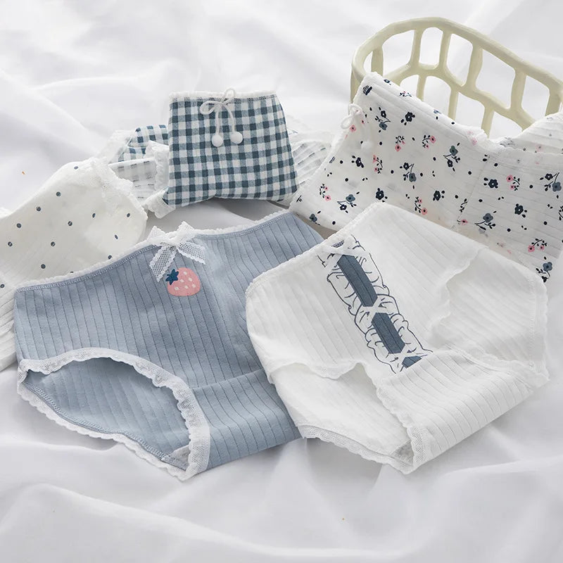 7PCS/Lot Women's Underwear Cute Cotton Panties Seamless Sexy Briefs For Girl Ladies Lingerie Cartoon Pantys Print Underpants