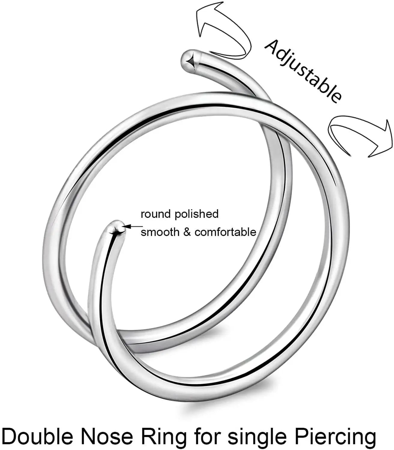 1 Piece Double Layers Stainless Steel Nose Ring Studs for Women 20G Hoops Twist Cartilage Tragus Septum Piercings Body Jewelry