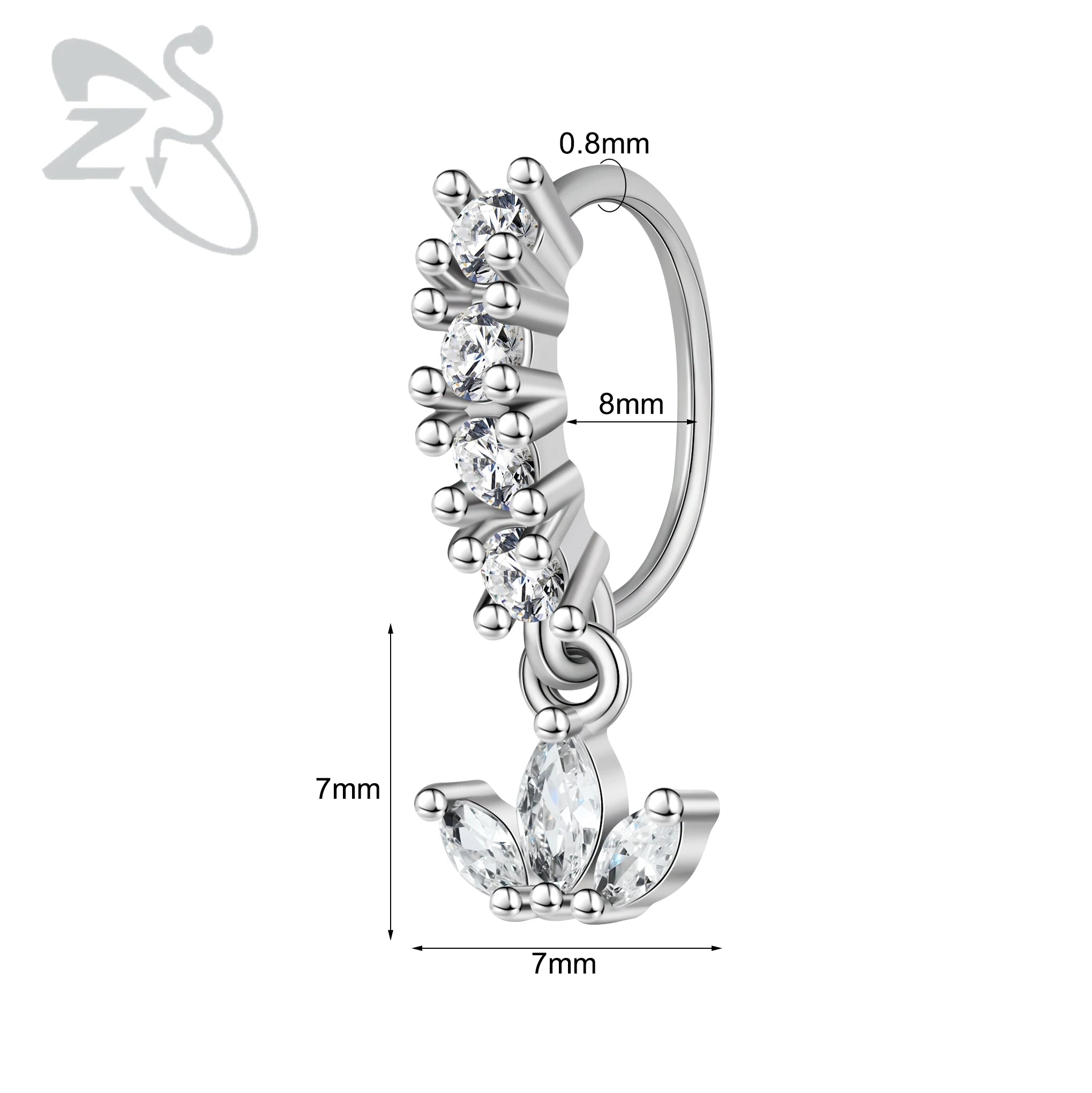 ZS 1PC Butterfly Leaf Moon Shape Nose Piercing Silver Color Septum Ring Stainless Steel Nose Clicker Cartilage Piercing 20G