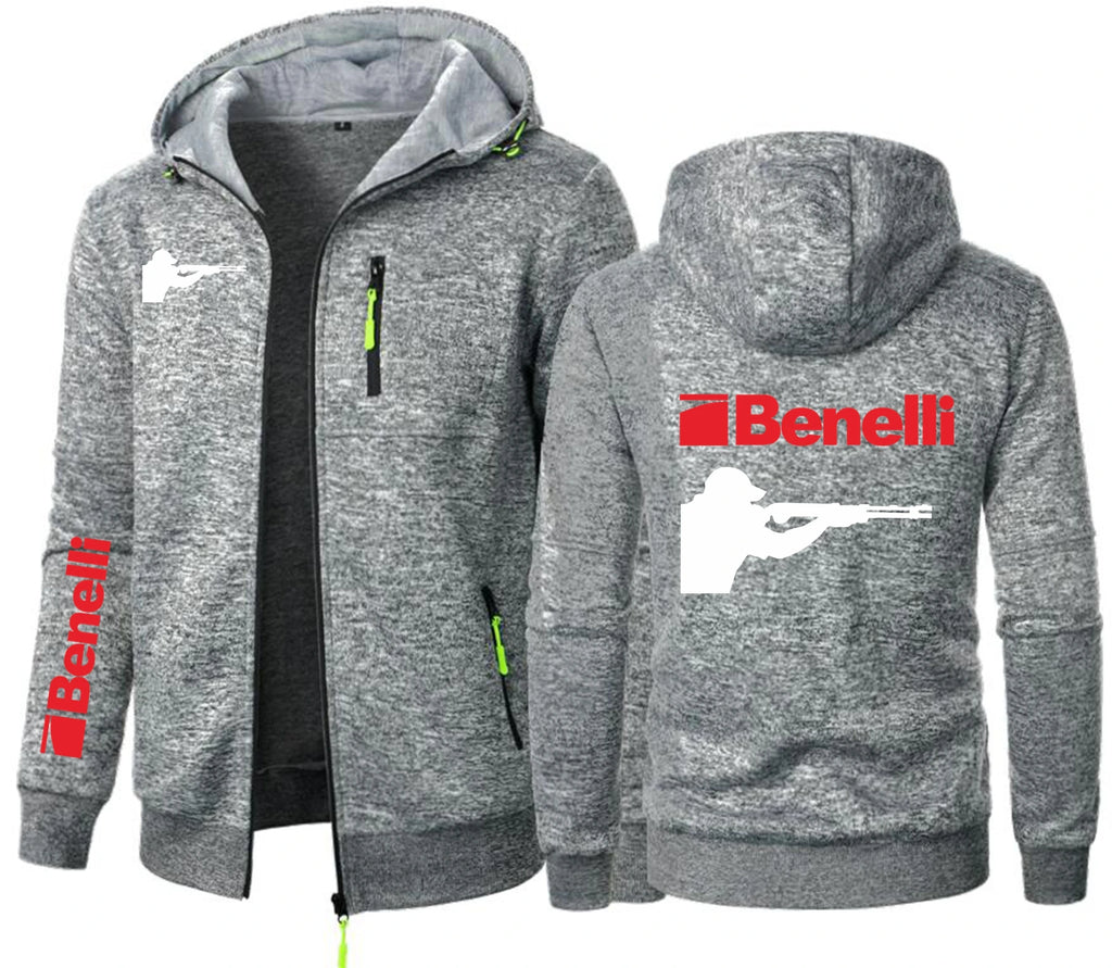 Hunting BENELLI Gun Firearms Logo Men's Sweater Cardigan Hooded Zipper Pocket Jacquard Hoodies Jacket Sports Outdoor Sweatshirts