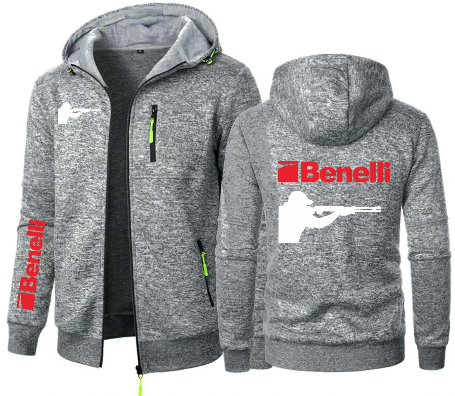 Hunting BENELLI Gun Firearms Logo Men's Sweater Cardigan Hooded Zipper Pocket Jacquard Hoodies Jacket Sports Outdoor Sweatshirts