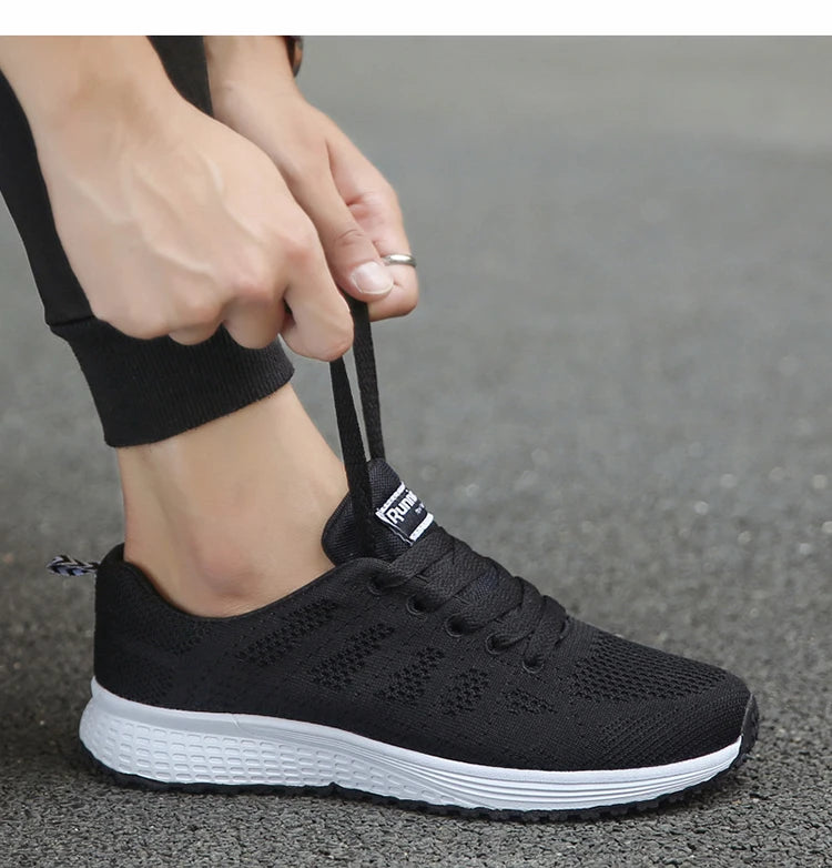 Women's Lace-up Casual Shoe Mesh Flat Shoes for Woman Summer Breathable White Sneakers Women's Vulcanized Sneakers Tenis Walking