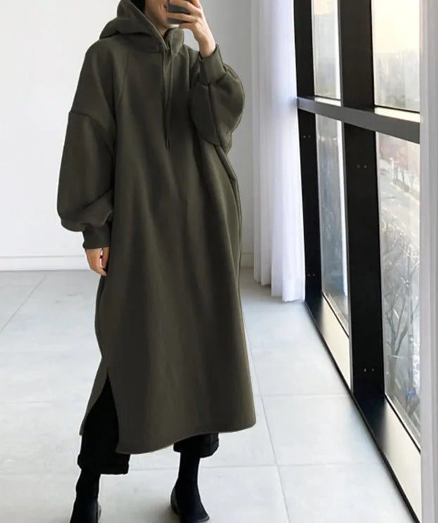 2025 Thicken Autumn Winter Women Oversized Hoodie Long Dress Solid Fashion Long Sleeve Female Clothing Casual Loose New Dresses