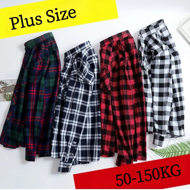 Plus Size M-5XL Men's Western Style Plaid Long Sleeve Shirt, Brushed Flannel Fabric, Loose Fit Casual Wear