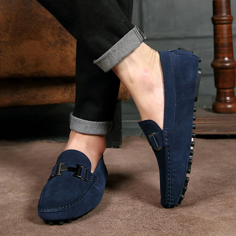 Classic Mens Loafers Male Summer Soft Shoes Fashion Men's Casual Leather Shoe Suede Casual Flats Breathable Hand-stitching Shoes