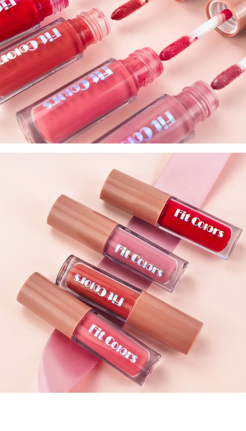 Fit Colors Velvet Lip Gloss Set — 4-Piece Non-Transfer, Diamond Finish, Long-Lasting Lip Gloss Collection