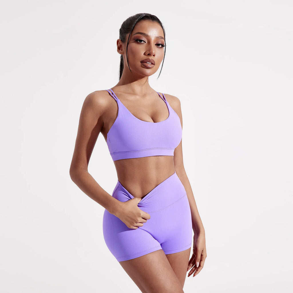 Solid Color Cross Fitness Bra Soft High Strength Women Tight Sport Top Comprehensive Training Gym Yoga Underwear With Chest Pad