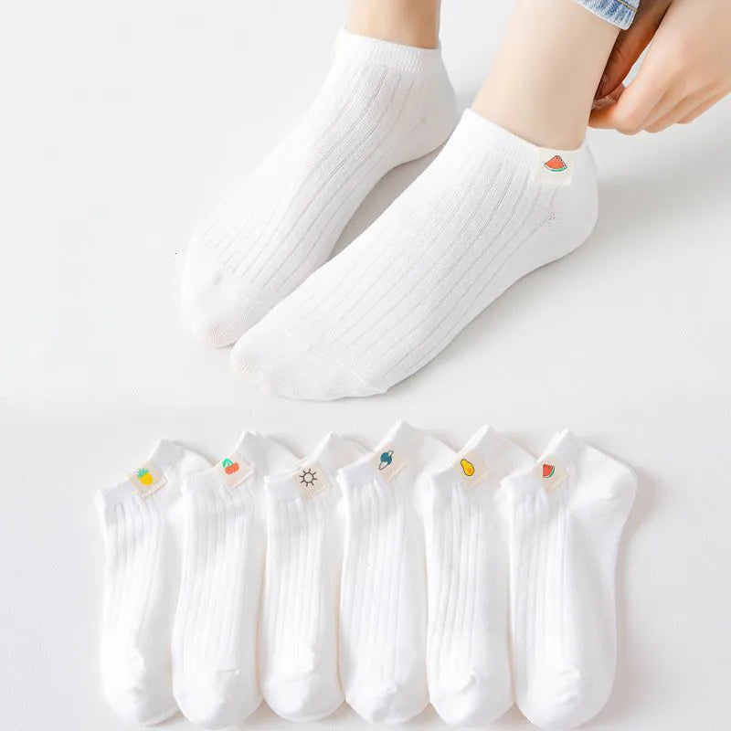 Solid Color White Short Socks Women Casual Cotton Breathable Low Cut Ankle Socks College Style School Students Kawaii Cute Socks