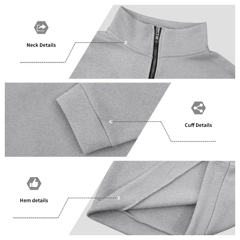 Autumn Winter Men's Fleece Quarter Zip Pullover Man Long Sleeved Loose Stand-up Collar Sweater Casual Comfy Mock Neck Sweatshirt