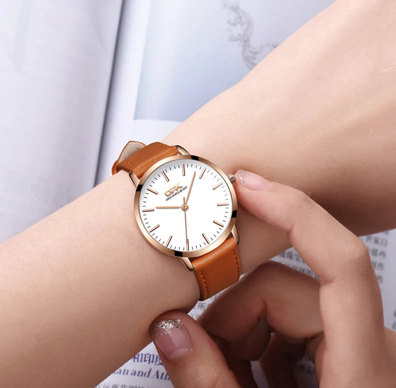 OPK 8101 Original Quartz Watch For Women Waterproof Leather Strap Hand Clock Simple Dial Top Brand Fashion Ladies Wrist Watches
