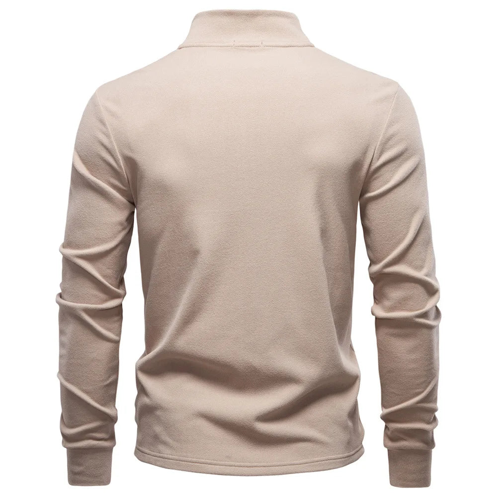 2025 New Men Stand-Up Collar Half-Zip Soft Shell Sweatshirt Long Sleeve Breathable Warm Pullover Casual Streetwear Jacket‌