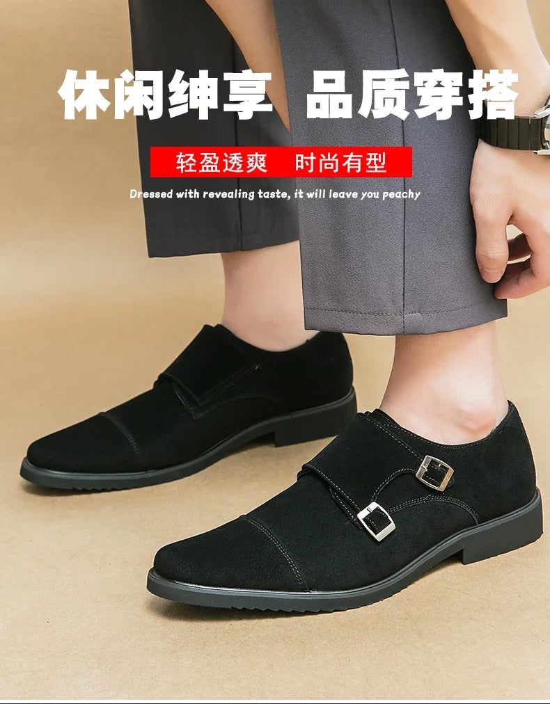 High Quality Leather Shoes for Man Fashion Belt Buckle Suede Casual Men Shoes Designer Busines Men Dress Shoes Zapatillas Hombre