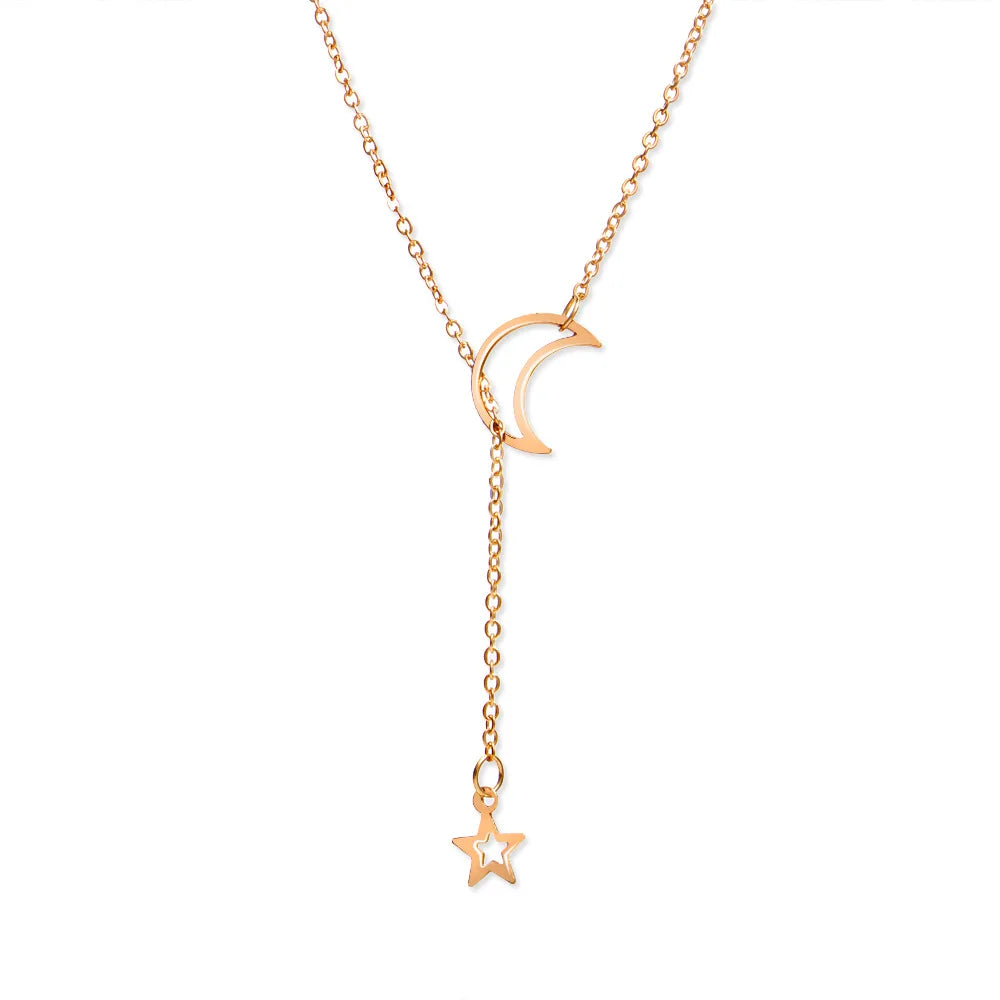 Trendy Moon Star Pendant Choker Necklace Simple Gold Color Alloy Charm Chain Collares Necklace For Women Party Jewelry Gift