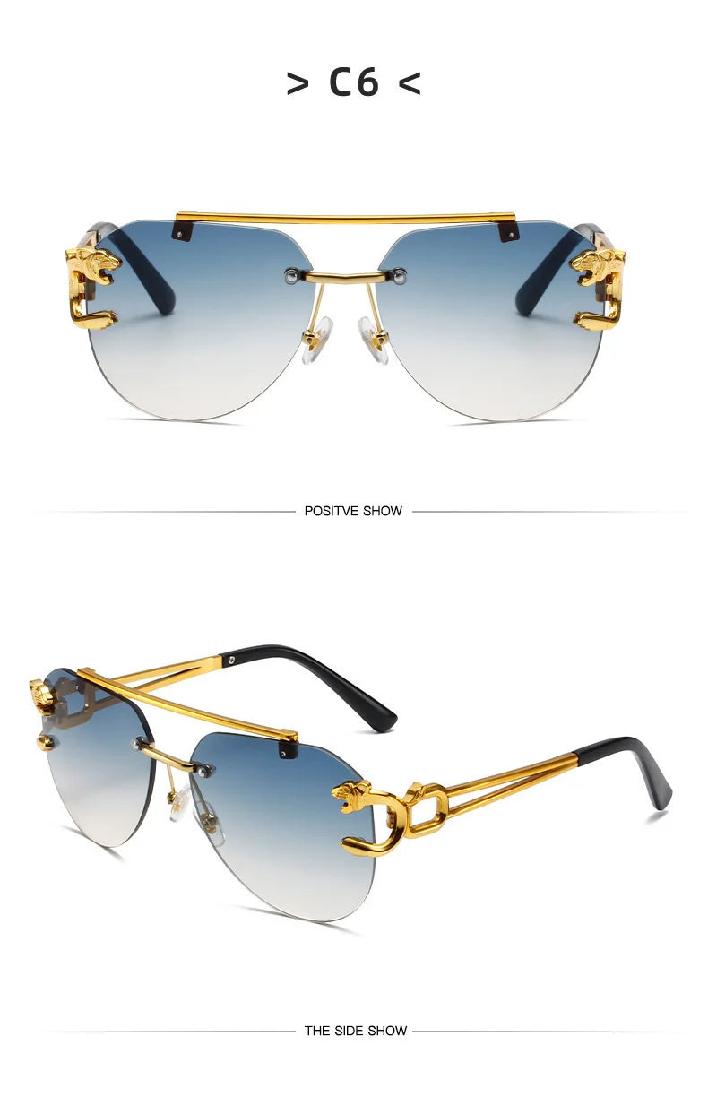 New Trendy Rimless Sunglasses Men Women Fashion Oversized Square Shades Eyewear Double Bridge Gradient UV400 Sun Glasses