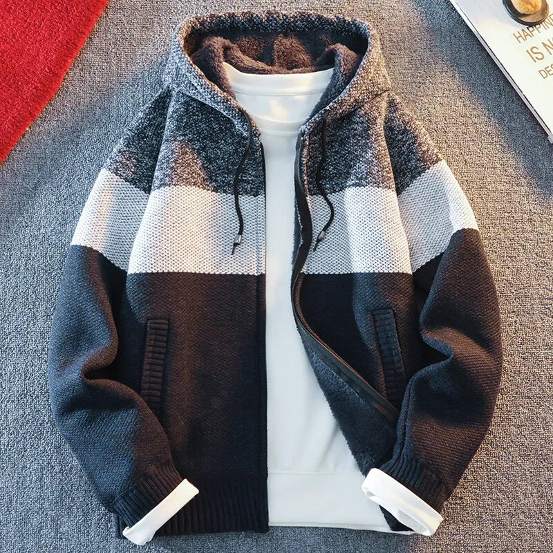 Men's Cardigan Knitting Sweaters Hooded Jacket Cardigans Zipper Up Hood Streetwear Mens Casual Sweatwear