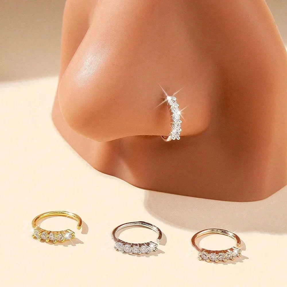 1pc Fashion Accessory For Nightclub Party,Stainless Steel Nose Ring Cubic Zirconia Inlaid Luxury Nose Ring For Women