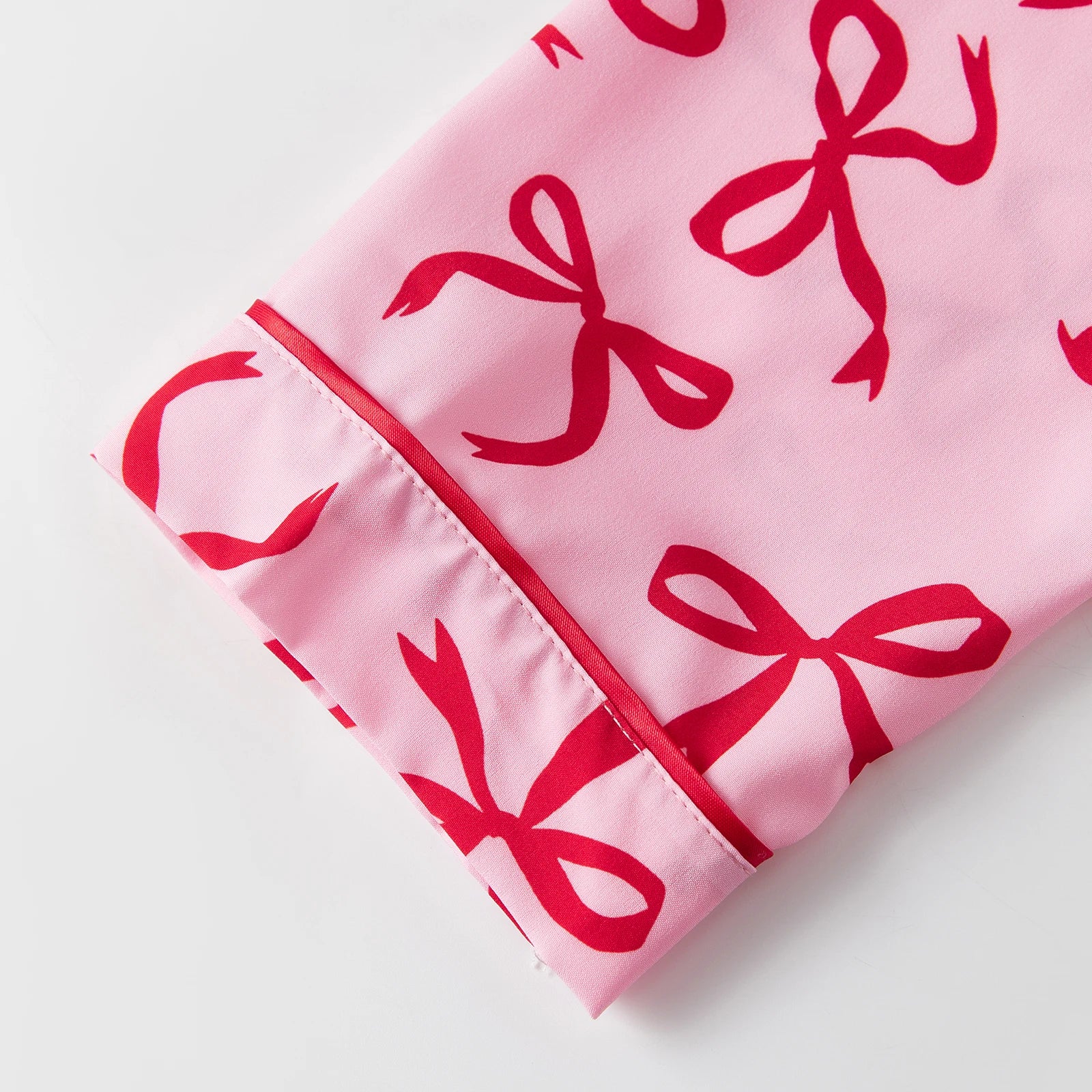 Fall Winter 2 Piece Pajamas Set for Women Cute Long Sleeve Bow Print Shirt + Straight Pants Set Loose Lounge Clothes