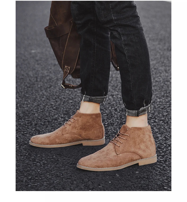 British Style Brown Men's Chelsea Boots Retro Lace Up Suede Boots Men Pointed-toe Leather Casual Ankle Boots Men botas masculino