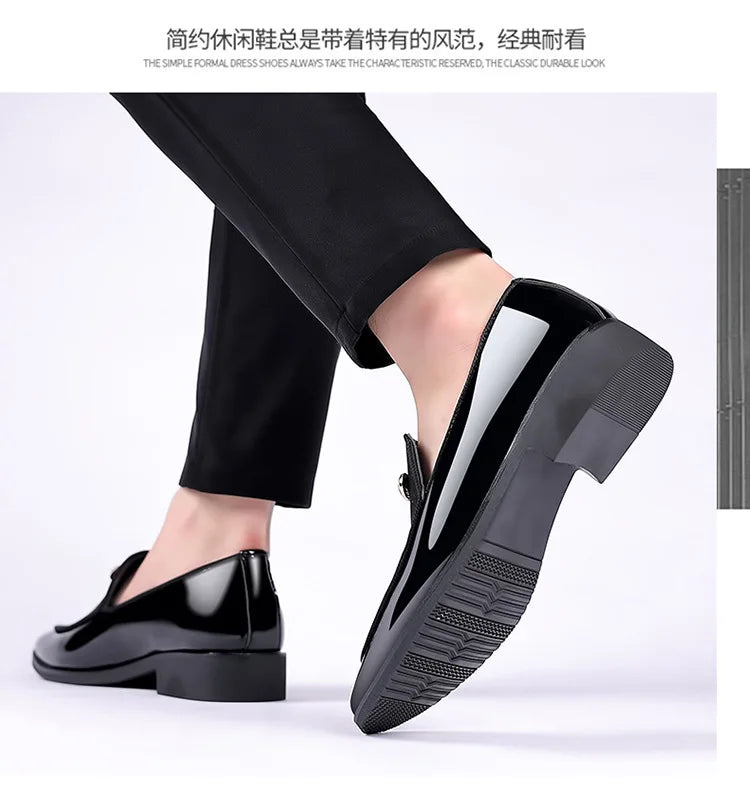 Italian Men's Dress Shoes British Suede Patent Leather Casual Shoes Korean Trendy Loafers 2024 Male Wedding Party Shoes for Men