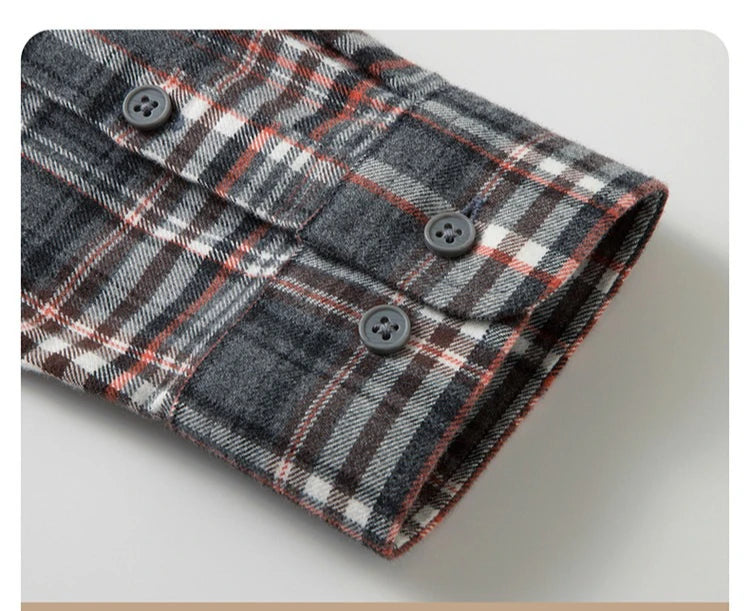 100% Cotton Flannel Shirt Men's, Plaid Casual Jacket, Anti-Wrinkle, Multi-Color Gold Quality Long-Staple Cotton S-4XL