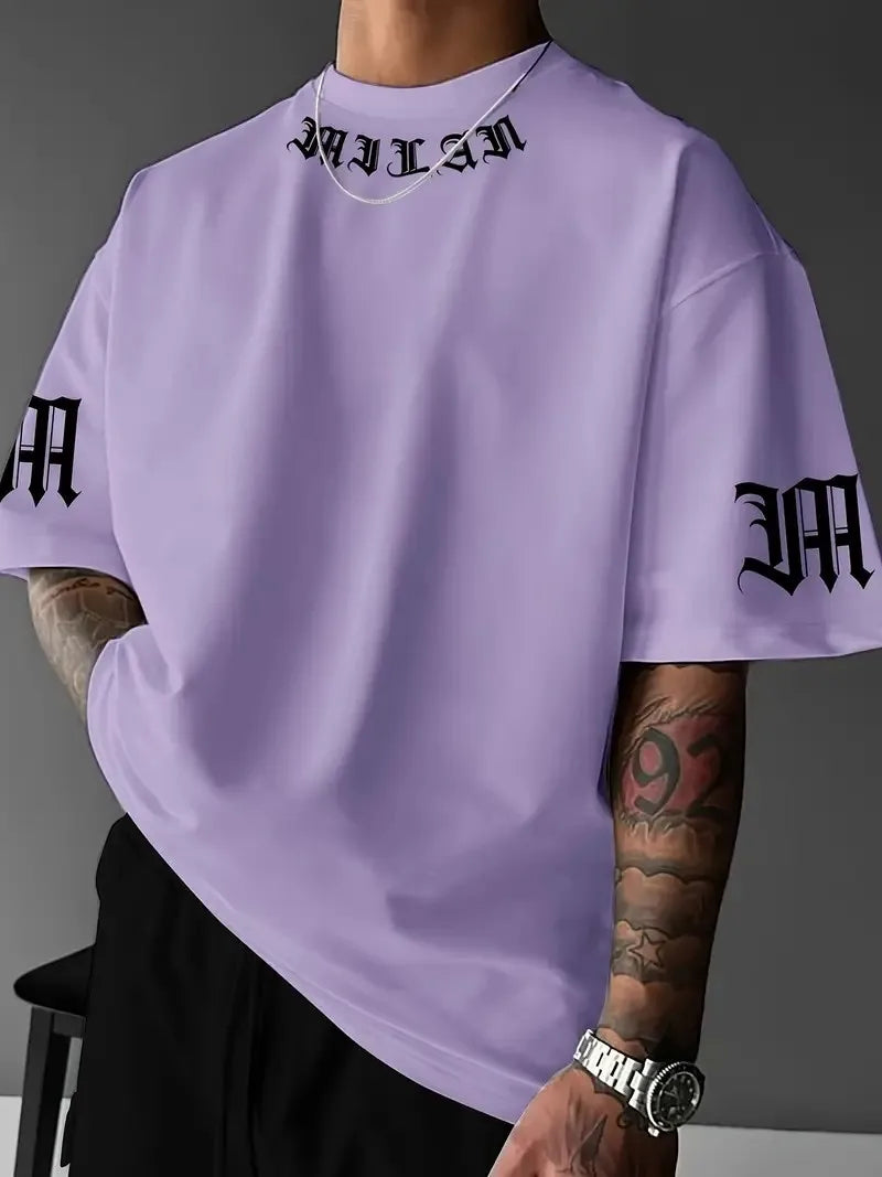 A new men's T-shirt for the summer of 2025 featuring casual and fashionable letter prints and breathable streetwear style