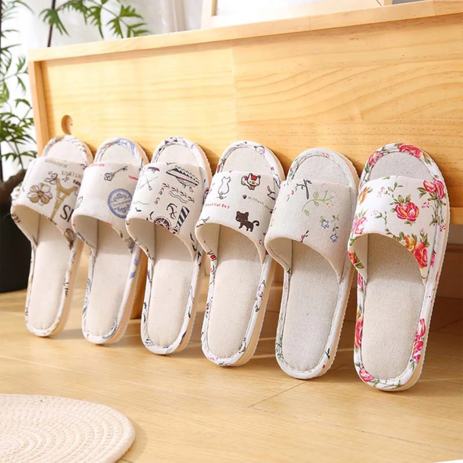Fashion Slippers Casual Floral Women Home Indoor Comfortable Flat Shoes Bedroom Anti-slip Sandals Spring Autumn