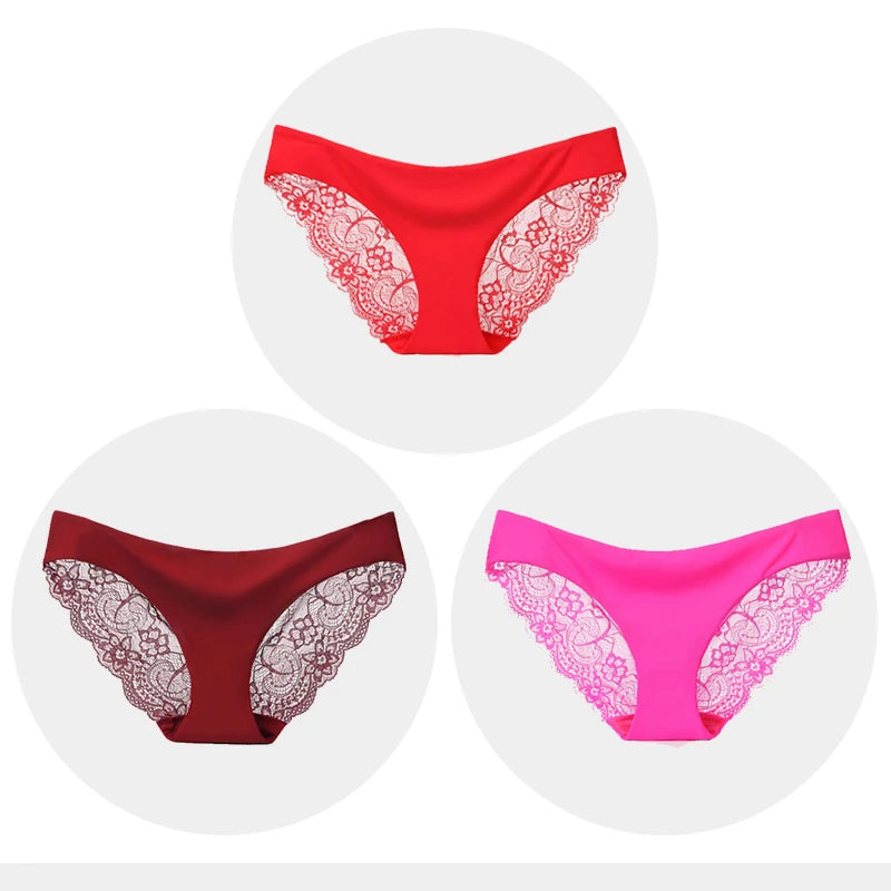 Women's Seamless Underwear Leopard Intimate Women Sexy Lace Black Floral Panties Seamless Panty 3pcs/set