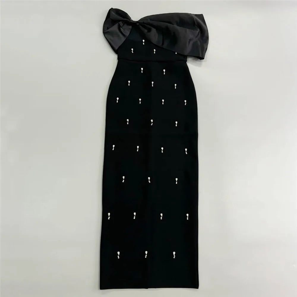 Women Sexy Beading Bandage Dress Off The Shoulder Patchwork Bodycon Clothes Club Party Elegant Dresses