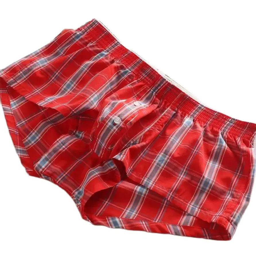 SEOBEAN MENS SEXY COTTON SHORTS HOME COMFORT CHECKERED FIT TRUNKS