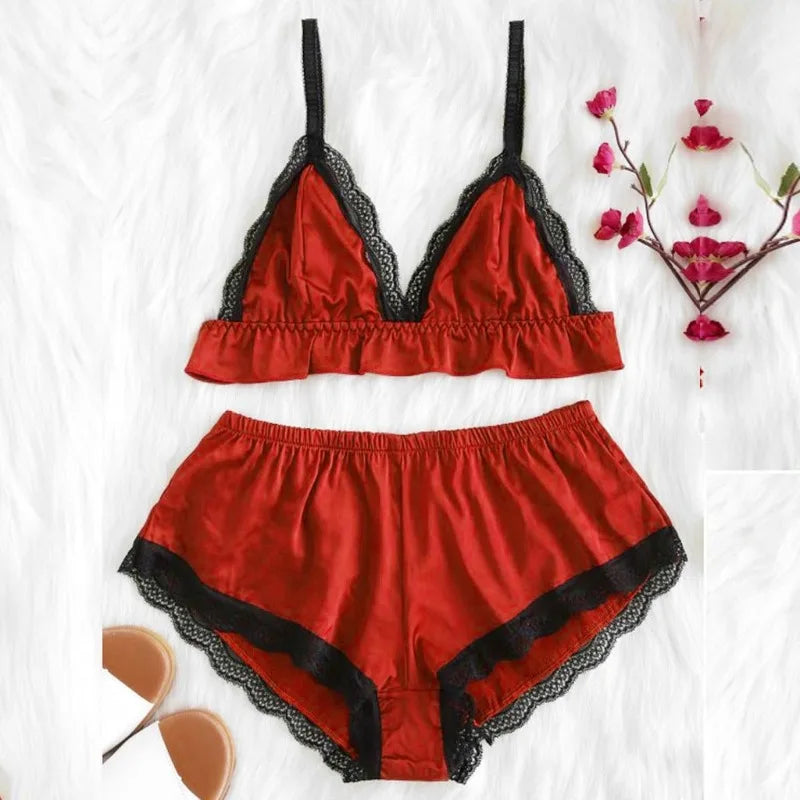 Sexy Lingerie Women's Pajamas Sets Nightwear 2 Piece Set Sexy Home Decor Split Oiled Cloth Sleepwear Set Sleepwear for Sleeping
