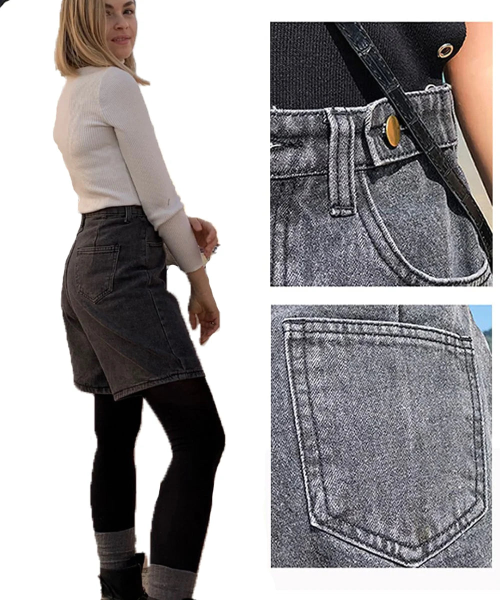 New Summer Women High Waist Button Wigh Leg Jeans Shorts Casual Female Loose Fit Blue Denim Shorts