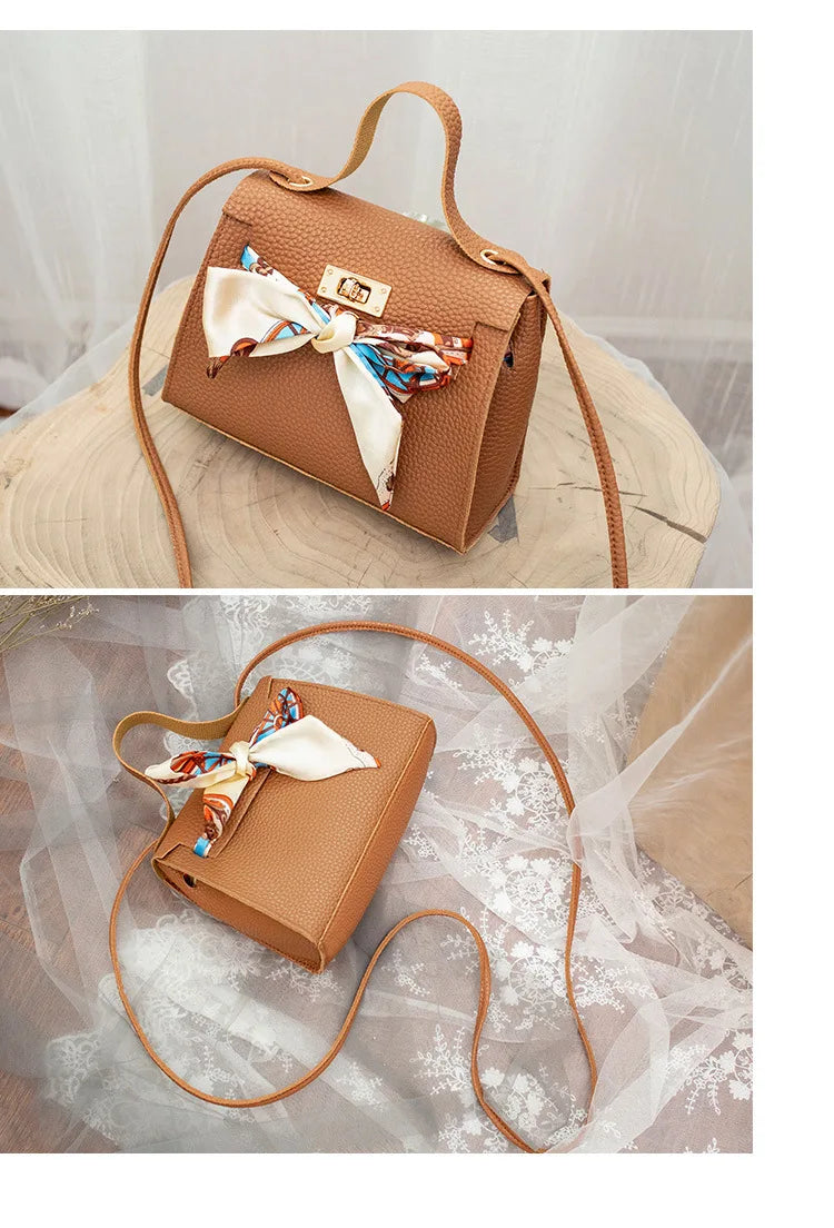 2024 New Women Ribbon PU Leather Bow Decor Mini Flap Hangbag Ladies Fashion Wallet Shoulder Messenger Crossbody Bag Totes Wallet
