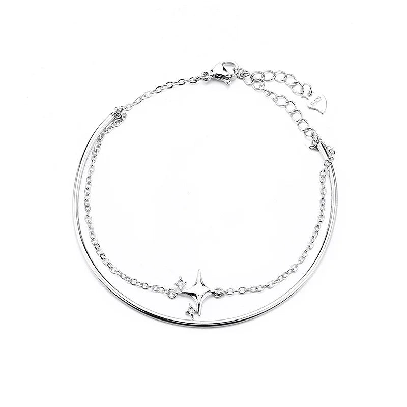 VOQ Silver Color Women's Four Star Bracelet Star Double Layer Jewelry Girl Gift Direct Sale Wholesale
