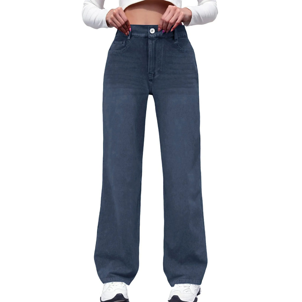 New Y2K Washed Blue Straight Loose Fit High Waist Hole Trousers Pants Women's Jeans Fashion Personality To Do Old Denim