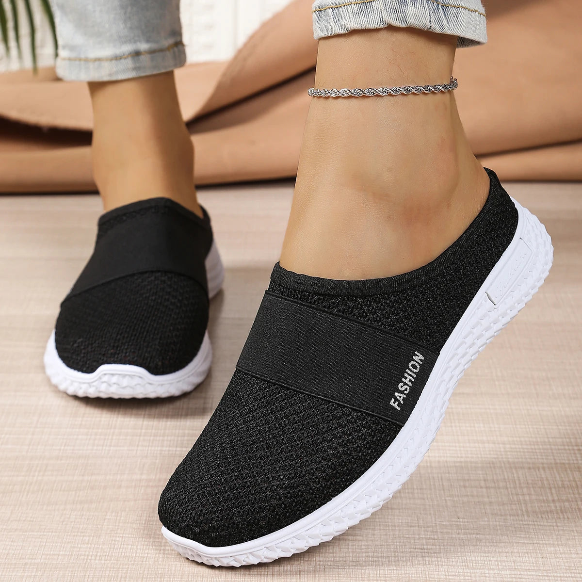 Women's shoes, women's casual shoes, summer mesh breathable thick-soled women's headband half support
