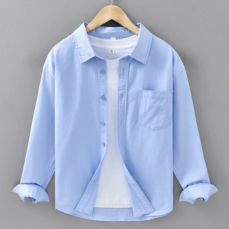 Basic Men's Long-Sleeve Cotton Shirt - Casual and Versatile Spring Style 100% Cotton Solid Color Casual Shirt