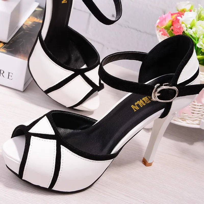 Shoes for Women Summer Hollow Buckle Women's Fashion Peep Toe Fashion High Heels Classic Banquet Female Sandals 34-41